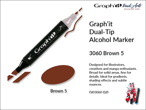 Graphit Alcohol Marker Dual-Tip Brown 5 3060  marker alkoholowy dwustronny Graphit Brown 5 3060,  Graphit Brown 5 3060 marker alkoholowy dwustronny, markery alkoholowe, grafika, pisaki alkoholowe, Graphit markery,