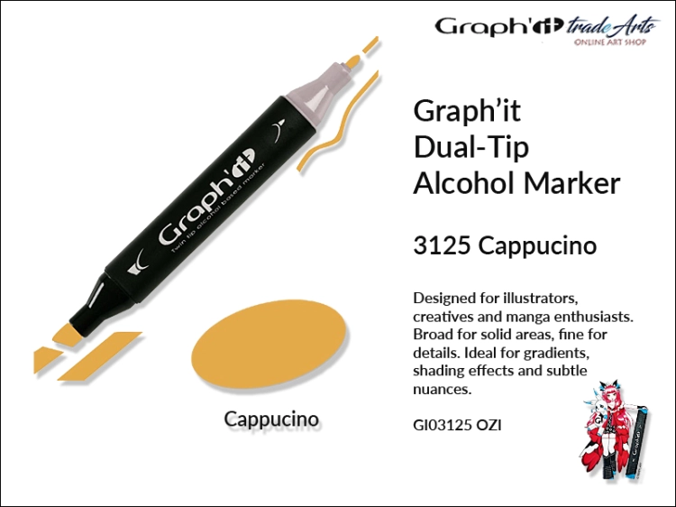 Graphit Alcohol Marker Dual-Tip Cappuccino 3125  marker alkoholowy dwustronny Graphit Cappuccino 3125,  Graphit Cappuccino 3125 marker alkoholowy dwustronny, markery alkoholowe, grafika, pisaki alkoholowe, Graphit markery,