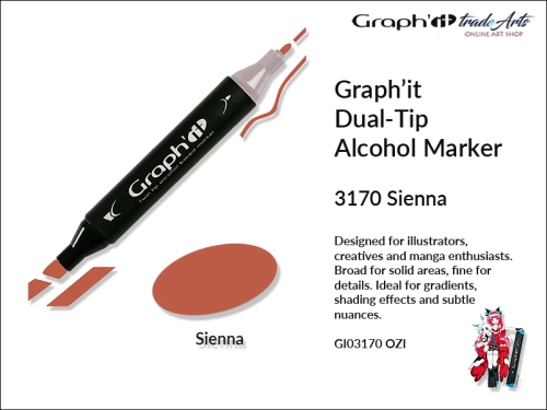 Graphit Alcohol Marker Dual-Tip Sienna 3170  marker alkoholowy dwustronny Graphit Sienna 3170,  Graphit Sienna 3170 marker alkoholowy dwustronny, markery alkoholowe, grafika, pisaki alkoholowe, Graphit markery,