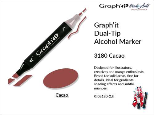 Graphit Alcohol Marker Dual-Tip Cacao 3180  marker alkoholowy dwustronny Graphit Cacxao 3180,  Graphit Cacao 3180 marker alkoholowy dwustronny, markery alkoholowe, grafika, pisaki alkoholowe, Graphit markery,