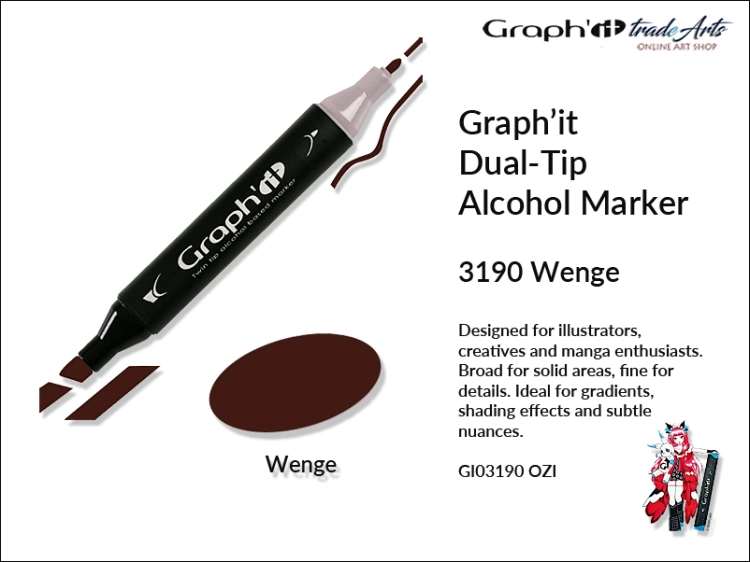 Graphit Alcohol Marker Dual-Tip Wenge 3190  marker alkoholowy dwustronny Graphit Wenge 3190,  Graphit Wenge 3190 marker alkoholowy dwustronny, markery alkoholowe, grafika, pisaki alkoholowe, Graphit markery,