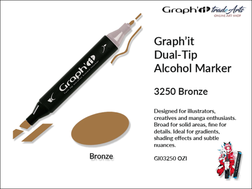 Graphit Alcohol Marker Dual-Tip Bronze 3250  marker alkoholowy dwustronny Graphit Bronze 3250,  Graphit Bronze 3250 marker alkoholowy dwustronny, markery alkoholowe, grafika, pisaki alkoholowe, Graphit markery,