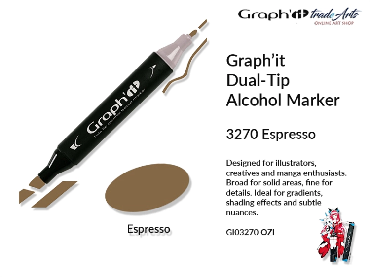 Graphit Alcohol Marker Dual-Tip Espresso 3270  marker alkoholowy dwustronny Graphit Espresso 3270,  Graphit Espresso 3270 marker alkoholowy dwustronny, markery alkoholowe, grafika, pisaki alkoholowe, Graphit markery,