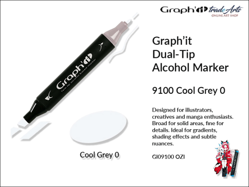 Graphit Alcohol Marker Dual-Tip Cool Grey 0 9100  marker alkoholowy dwustronny Graphit Cool Grey 0 9100,  Graphit Cool Grey 0 9100 marker alkoholowy dwustronny, markery alkoholowe, grafika, pisaki alkoholowe, Graphit markery,