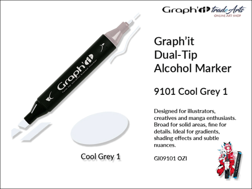 Graphit Alcohol Marker Dual-Tip Cool Grey 1 9101  marker alkoholowy dwustronny Graphit Cool Grey 1 9101,  Graphit Cool Grey 1 9101 marker alkoholowy dwustronny, markery alkoholowe, grafika, pisaki alkoholowe, Graphit markery,
