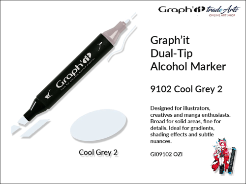 Graphit Alcohol Marker Dual-Tip Cool Grey 2 9102  marker alkoholowy dwustronny Graphit Cool Grey 2 9102,  Graphit Cool Grey 2 9102 marker alkoholowy dwustronny, markery alkoholowe, grafika, pisaki alkoholowe, Graphit markery,