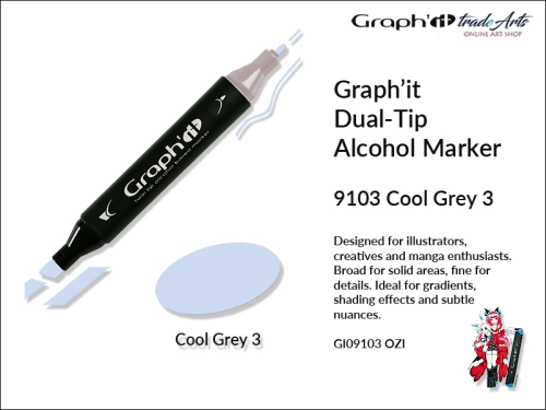 Graphit Alcohol Marker Dual-Tip Cool Grey 3 9103  marker alkoholowy dwustronny Graphit Cool Grey 3 9103,  Graphit Cool Grey 3 9103 marker alkoholowy dwustronny, markery alkoholowe, grafika, pisaki alkoholowe, Graphit markery,