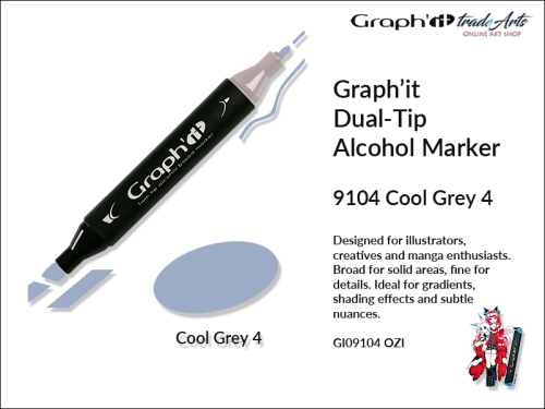 Graphit Alcohol Marker Dual-Tip Cool Grey 4 9104 marker alkoholowy dwustronny Graphit Cool Grey 4 9104,  Graphit Cool Grey 4 9104 marker alkoholowy dwustronny, markery alkoholowe, grafika, pisaki alkoholowe, Graphit markery,