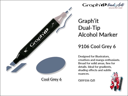 Graphit Alcohol Marker Dual-Tip Cool Grey 6 9106 marker alkoholowy dwustronny Graphit Cool Grey 6 9106,  Graphit Cool Grey 6 9106 marker alkoholowy dwustronny, markery alkoholowe, grafika, pisaki alkoholowe, Graphit markery,
