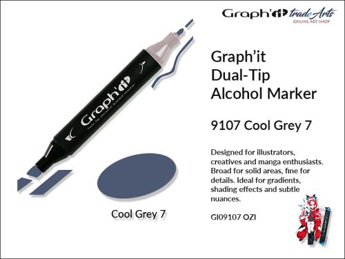 Graphit Alcohol Marker Dual-Tip Cool Grey 7 9107 marker alkoholowy dwustronny Graphit Cool Grey 7 9107,  Graphit Cool Grey 7 9107 marker alkoholowy dwustronny, markery alkoholowe, grafika, pisaki alkoholowe, Graphit markery,