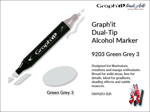 Graphit Alcohol Marker Dual-Tip Green Grey 3 9203 marker alkoholowy dwustronny Graphit Green Grey 3 9203,  Graphit Green Grey 3 9203 marker alkoholowy dwustronny, markery alkoholowe, grafika, pisaki alkoholowe, Graphit markery,