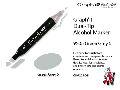 Graphit Alcohol Marker Dual-Tip Green Grey 5 9205 marker alkoholowy dwustronny Graphit Green Grey 5 9205,  Graphit Green Grey 5 9205 marker alkoholowy dwustronny, markery alkoholowe, grafika, pisaki alkoholowe, Graphit markery,