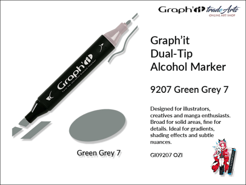 Graphit Alcohol Marker Dual-Tip Green Grey 7 9207 marker alkoholowy dwustronny Graphit Green Grey 7 9207,  Graphit Green Grey 7 9207 marker alkoholowy dwustronny, markery alkoholowe, grafika, pisaki alkoholowe, Graphit markery,