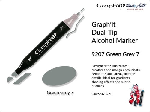 Graphit Alcohol Marker Dual-Tip Green Grey 7 9207 marker alkoholowy dwustronny Graphit Green Grey 7 9207,  Graphit Green Grey 7 9207 marker alkoholowy dwustronny, markery alkoholowe, grafika, pisaki alkoholowe, Graphit markery,