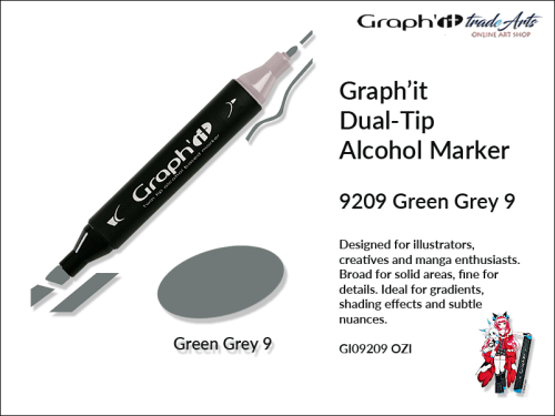 Graphit Alcohol Marker Dual-Tip Green Grey 9 9209 marker alkoholowy dwustronny Graphit Green Grey 9 9209,  Graphit Green Grey 9 9209 marker alkoholowy dwustronny, markery alkoholowe, grafika, pisaki alkoholowe, Graphit markery,