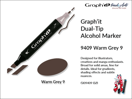 Graphit Alcohol Marker Dual-Tip Warm Grey 9 9409  marker alkoholowy dwustronny Graphit Warm Grey 9 9409,  Graphit Warm Grey 9 9409 marker alkoholowy dwustronny, markery alkoholowe, grafika, pisaki alkoholowe, Graphit markery,