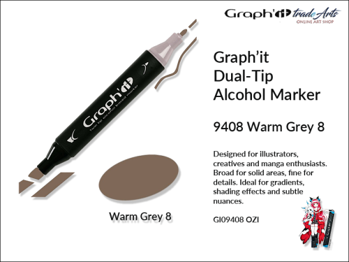 Graphit Alcohol Marker Dual-Tip Warm Grey 8 9408  marker alkoholowy dwustronny Graphit Warm Grey 8 9408,  Graphit Warm Grey 8 9408 marker alkoholowy dwustronny, markery alkoholowe, grafika, pisaki alkoholowe, Graphit markery,