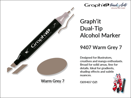 Graphit Alcohol Marker Dual-Tip Warm Grey 7 9407  marker alkoholowy dwustronny Graphit Warm Grey 7 9407,  Graphit Warm Grey 7 9407 marker alkoholowy dwustronny, markery alkoholowe, grafika, pisaki alkoholowe, Graphit markery,