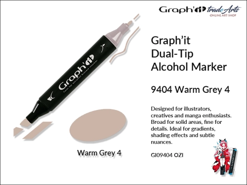 Graphit Alcohol Marker Dual-Tip Warm Grey 4 9404  marker alkoholowy dwustronny Graphit Warm Grey 4 9404,  Graphit Warm Grey 4 9404 marker alkoholowy dwustronny, markery alkoholowe, grafika, pisaki alkoholowe, Graphit markery,
