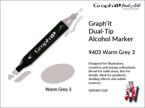Graphit Alcohol Marker Dual-Tip Warm Grey 3 9403  marker alkoholowy dwustronny Graphit Warm Grey 3 9403,  Graphit Warm Grey 3 9403 marker alkoholowy dwustronny, markery alkoholowe, grafika, pisaki alkoholowe, Graphit markery,