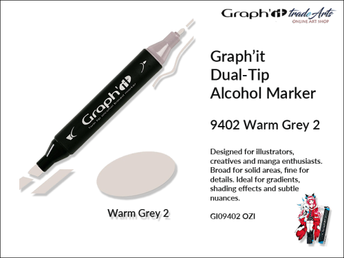 Graphit Alcohol Marker Dual-Tip Warm Grey 2 9402  marker alkoholowy dwustronny Graphit Warm Grey 2 9402,  Graphit Warm Grey 2 9402 marker alkoholowy dwustronny, markery alkoholowe, grafika, pisaki alkoholowe, Graphit markery,