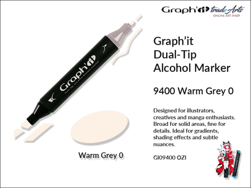Graphit Alcohol Marker Dual-Tip Warm Grey 0 9400 marker alkoholowy dwustronny Graphit Warm Grey 0 9400,  Graphit Warm Grey 0 9400 marker alkoholowy dwustronny, markery alkoholowe, grafika, pisaki alkoholowe, Graphit markery,