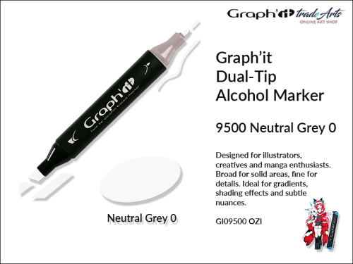 Graphit Alcohol Marker Dual-Tip Neutral Grey 0 9500  marker alkoholowy dwustronny Graphit Nautral Grey 0 9500,  Graphit Neutral Grey 0 9500 marker alkoholowy dwustronny, markery alkoholowe, grafika, pisaki alkoholowe, Graphit markery,