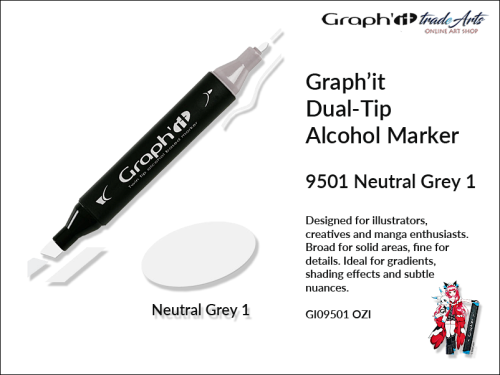 Graphit Alcohol Marker Dual-Tip Neutral Grey 1 9501  marker alkoholowy dwustronny Graphit Nautral Grey 1 9501,  Graphit Neutral Grey 1 9501 marker alkoholowy dwustronny, markery alkoholowe, grafika, pisaki alkoholowe, Graphit markery,
