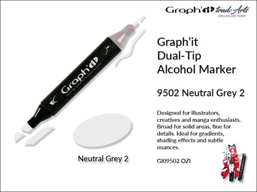 Graphit Alcohol Marker Dual-Tip Neutral Grey 2 9502  marker alkoholowy dwustronny Graphit Nautral Grey 2 9502,  Graphit Neutral Grey 2 9502 marker alkoholowy dwustronny, markery alkoholowe, grafika, pisaki alkoholowe, Graphit markery,