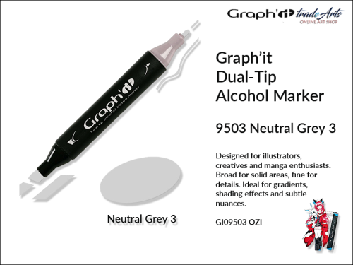 Graphit Alcohol Marker Dual-Tip Neutral Grey 3 9503  marker alkoholowy dwustronny Graphit Nautral Grey 3 9503,  Graphit Neutral Grey 3 9503 marker alkoholowy dwustronny, markery alkoholowe, grafika, pisaki alkoholowe, Graphit markery,