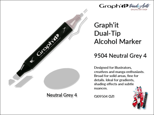 Graphit Alcohol Marker Dual-Tip Neutral Grey 4 9504  marker alkoholowy dwustronny Graphit Nautral Grey 4 9504,  Graphit Neutral Grey 4 9504 marker alkoholowy dwustronny, markery alkoholowe, grafika, pisaki alkoholowe, Graphit markery,