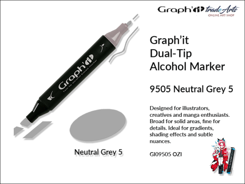 Graphit Alcohol Marker Dual-Tip Neutral Grey 5 9505  marker alkoholowy dwustronny Graphit Nautral Grey 5 9505,  Graphit Neutral Grey 5 9505 marker alkoholowy dwustronny, markery alkoholowe, grafika, pisaki alkoholowe, Graphit markery,