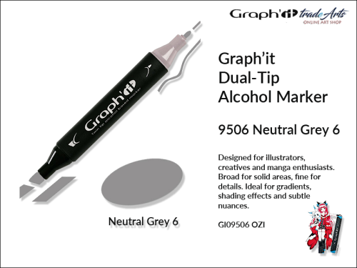 Graphit Alcohol Marker Dual-Tip Neutral Grey 6 9506  marker alkoholowy dwustronny Graphit Nautral Grey 6 9506,  Graphit Neutral Grey 6 9506 marker alkoholowy dwustronny, markery alkoholowe, grafika, pisaki alkoholowe, Graphit markery,