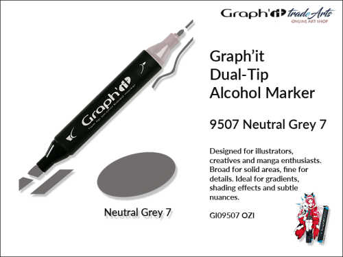 Graphit Alcohol Marker Dual-Tip Neutral Grey 7 9507  marker alkoholowy dwustronny Graphit Nautral Grey 7 9507,  Graphit Neutral Grey 7 9507 marker alkoholowy dwustronny, markery alkoholowe, grafika, pisaki alkoholowe, Graphit markery,