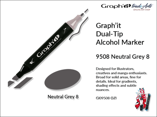 Graphit Alcohol Marker Dual-Tip Neutral Grey 8 9508  marker alkoholowy dwustronny Graphit Nautral Grey 8 9508,  Graphit Neutral Grey 8 9508 marker alkoholowy dwustronny, markery alkoholowe, grafika, pisaki alkoholowe, Graphit markery,