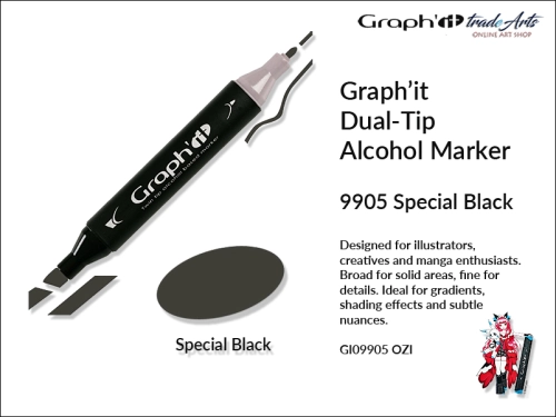 Graphit Alcohol Marker Dual-Tip Special Black 9905 marker alkoholowy dwustronny Graphit Special Black 9905,  Graphit Special Black 9905 marker alkoholowy dwustronny, markery alkoholowe, grafika, pisaki alkoholowe, Graphit markery,