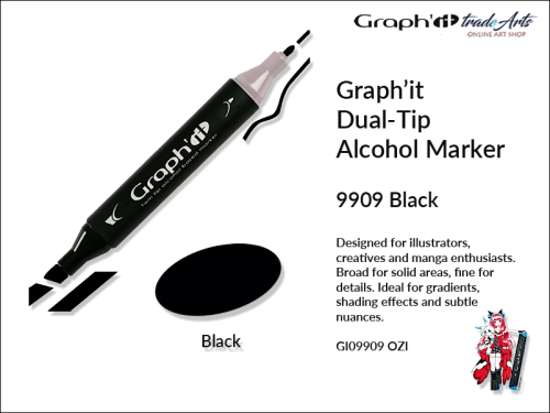 Graphit Alcohol Marker Dual-Tip Black 9909 marker alkoholowy dwustronny Graphit Black 9909,  Graphit Black 9909 marker alkoholowy dwustronny, markery alkoholowe, grafika, pisaki alkoholowe, Graphit markery,