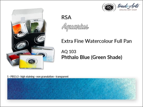 Farba akwarelowa Aquarius Phthalo Blue RS 103, kostka akwarelowa pełna Aquarius Phthalo Blue Red Shade 103, Aquarius Phthalo Blue Red Shade 103 pełna kostka akwarelowa, farby akwarelowe pełna kostka Aquarius RSA,
