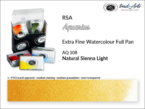 Farba akwarelowa Aquarius Natural Sienna Light 108, kostka akwarelowa pełna Aquarius Natural Sienna Light 108,  Aquarius Natural Sienna Light 108 kostka akwarelowa pełna, farba akwarelowa pełna kostka Aquarius RSA, akwarele, kostki akwarelowe,