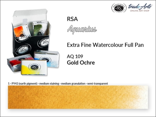Farba akwarelowa Aquarius Gold Ochre 109, kostka akwarelowa pełna Aquarius Gold Ochre 109,  Aquarius Gold Ochre 109 kostka akwarelowa pełna, farba akwarelowa pełna kostka Aquarius RSA, akwarele, kostki akwarelowe,