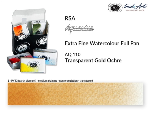 Farba akwarelowa Aquarius Transparent Gold Ochre 110, kostka akwarelowa pełna Aquarius Transparent Gold Ochre 110,  Aquarius Transparent Gold Ochre 110 kostka akwarelowa pełna, farba akwarelowa pełna kostka Aquarius RSA, akwarele, kostki akwarelowe,