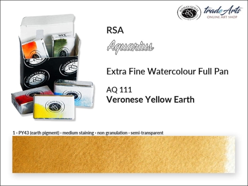 Farba akwarelowa Aquarius Veronese Yellow Earth 111, kostka akwarelowa pełna Veronese Yellow Earth 111,  Aquarius Veronese Yellow Earth 111 kostka akwarelowa pełna, farba akwarelowa pełna kostka Aquarius RSA, akwarele, kostki akwarelowe,