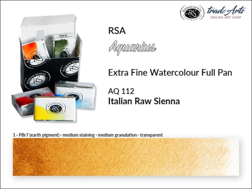 Farba akwarelowa Aquarius Italian Raw Sienna 112, kostka akwarelowa pełna Aquarius Italian Raw Sienna 112,  Aquarius Italian Raw Sienna 112 kostka akwarelowa pełna, farba akwarelowa pełna kostka Aquarius RSA, akwarele, kostki akwarelowe,