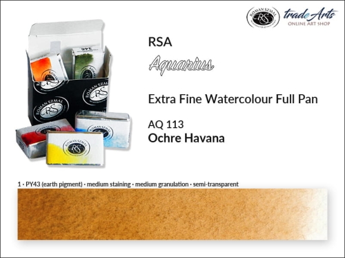 Farba akwarelowa Aquarius Ochre Havana 113, kostka akwarelowa pełna Aquarius IOchre Havana 113,  Aquarius IOchre Havana 113 kostka akwarelowa pełna, farba akwarelowa pełna kostka Aquarius RSA, akwarele, kostki akwarelowe,