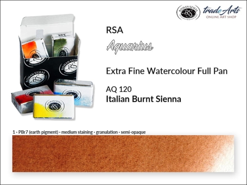 Farba akwarelowa Aquarius Italian Burnt Sienna 120, kostka akwarelowa pełna Aquarius Italian Burnt Sienna 120,  Aquarius Italian Burnt Sienna 120 kostka akwarelowa pełna, farba akwarelowa pełna kostka Aquarius RSA, akwarele, kostki akwarelowe,