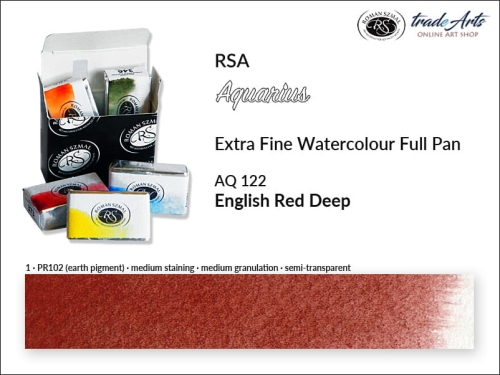 Farba akwarelowa Aquarius English Red Deep 122, kostka akwarelowa pełna Aquarius English Red Deep 122,  Aquarius English Red Deep 122 kostka akwarelowa pełna, farba akwarelowa pełna kostka Aquarius RSA, akwarele, kostki akwarelowe,