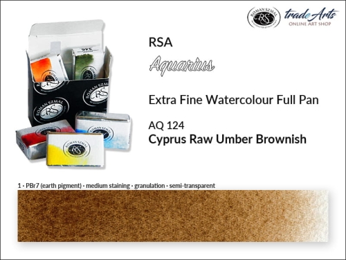 Farba akwarelowa Aquarius Cyprus Raw Umber Brownish 124, kostka akwarelowa pełna Aquarius Cyprus Raw Umber Brownish 124,  Aquarius Cyprus Raw Umber Brownish 124 kostka akwarelowa pełna, farba akwarelowa pełna kostka Aquarius RSA,