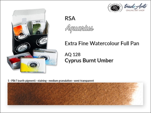 Farba akwarelowa Aquarius Cyprus Burnt Umber 128, kostka akwarelowa pełna Aquarius Cyprus Burnt Umber 128,  Aquarius Cyprus Burnt Umber 128 kostka akwarelowa pełna, farba akwarelowa pełna kostka Aquarius RSA, akwarele, kostki akwarelowe,