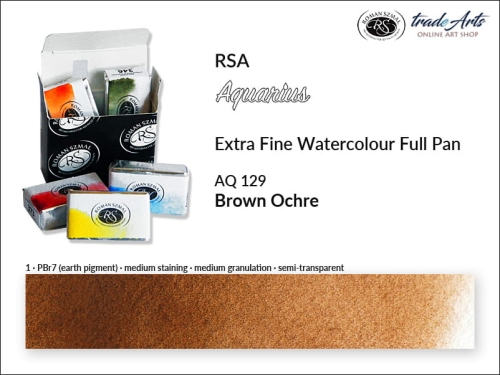 Aquarius Extra Fine Watercolour Full Pan, farba akwarelowa Aquarius Brown Ochre 129 kostka akwarelowa pełna Aquarius Brown Ochre 129,  akwarela Aquarius Brown Ochre 129, akwarela pełna kostka Aquarius RSA, akwarele, kostki akwarelowe,