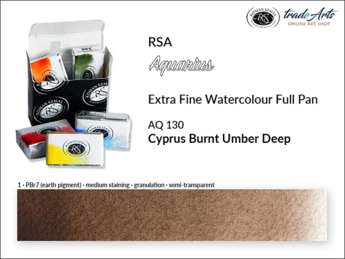 Farba akwarelowa Aquarius Cyprus Burnt Umber Deep 130, kostka akwarelowa pełna Aquarius Cyprus Burnt Umber Deep 130,  Aquarius Cyprus Burnt Umber Deep 130 kostka akwarelowa pełna, farba akwarelowa pełna kostka Aquarius RSA, akwarele, kostki akwarelowe,